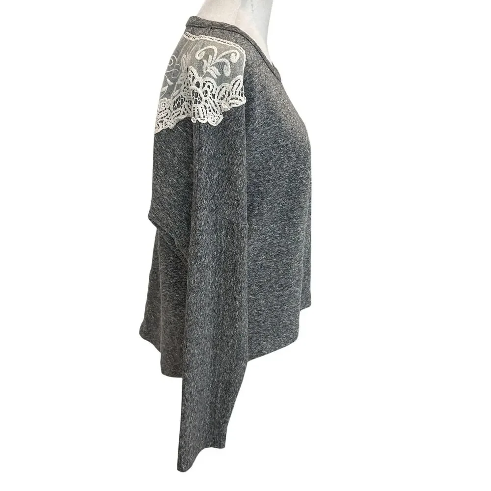 Anthropologie Lili's Closet Gray Knit Pullover White Lace Trim Womens Size Small